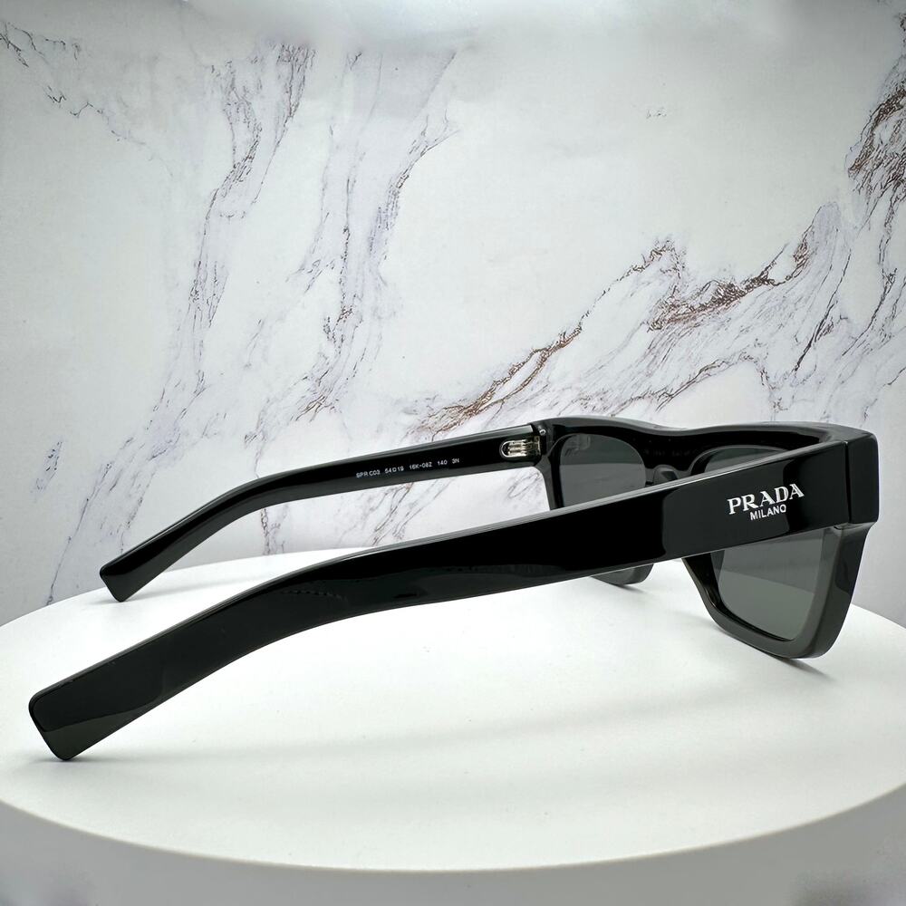 NEW PRADA Sunglasses Black Square Rectangle Gray Lens w/ Box & Case Authentic - Picture 10 of 16